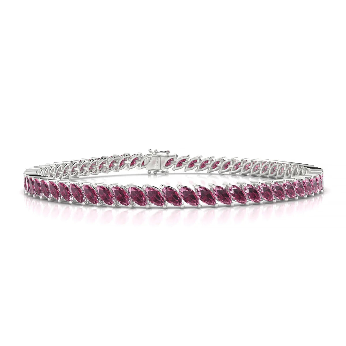 Nile | 18k White Gold 5 x 2.5 mm Marquise Natural Rhodolite Tennis Bracelet