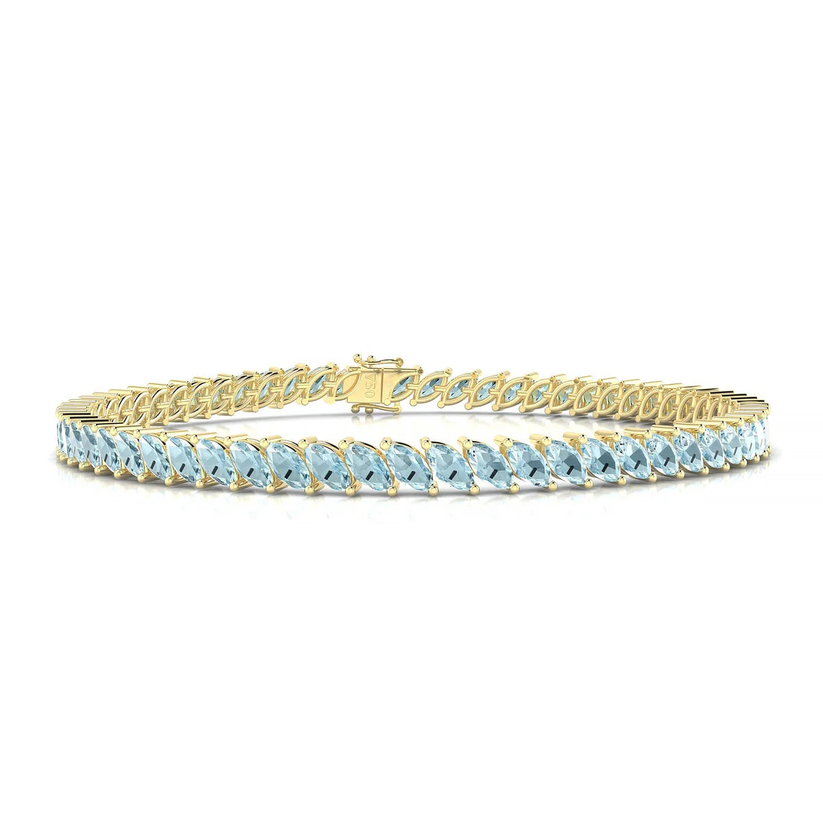 Nile | 18k Yellow Gold 5 x 2.5 mm Marquise Natural Aquamarine Tennis Bracelet