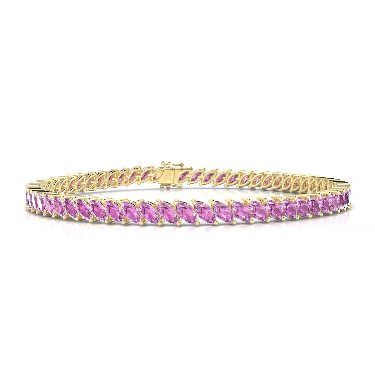 Nile | 18k Yellow Gold 5 x 2.5 mm Marquise Natural Pink Sapphire Tennis Bracelet