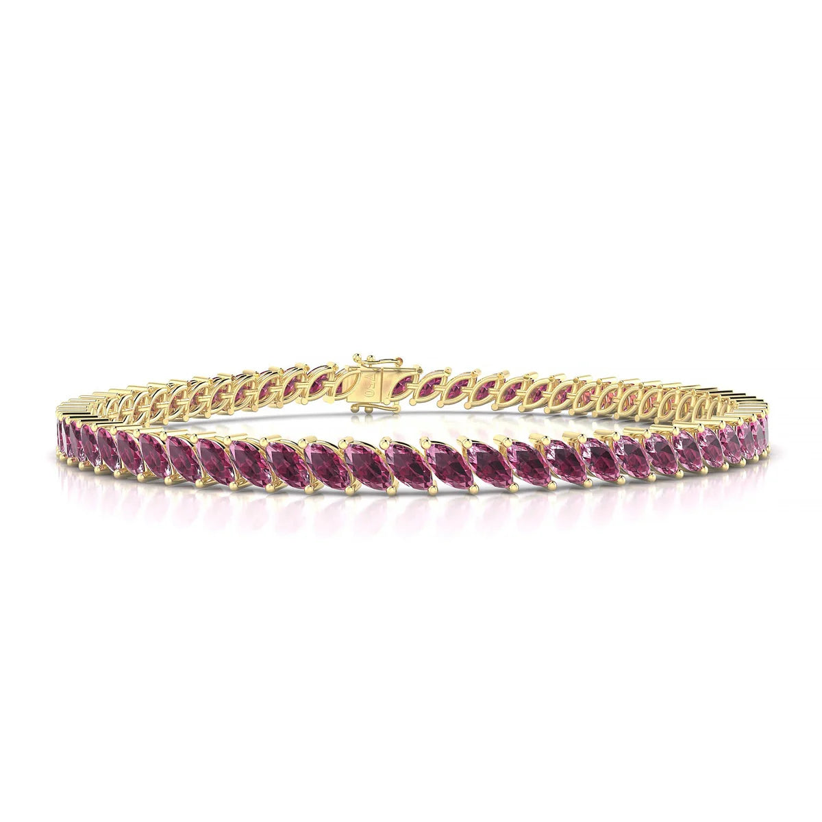 Nile | 18k Yellow Gold 5 x 2.5 mm Marquise Natural Rhodolite Tennis Bracelet