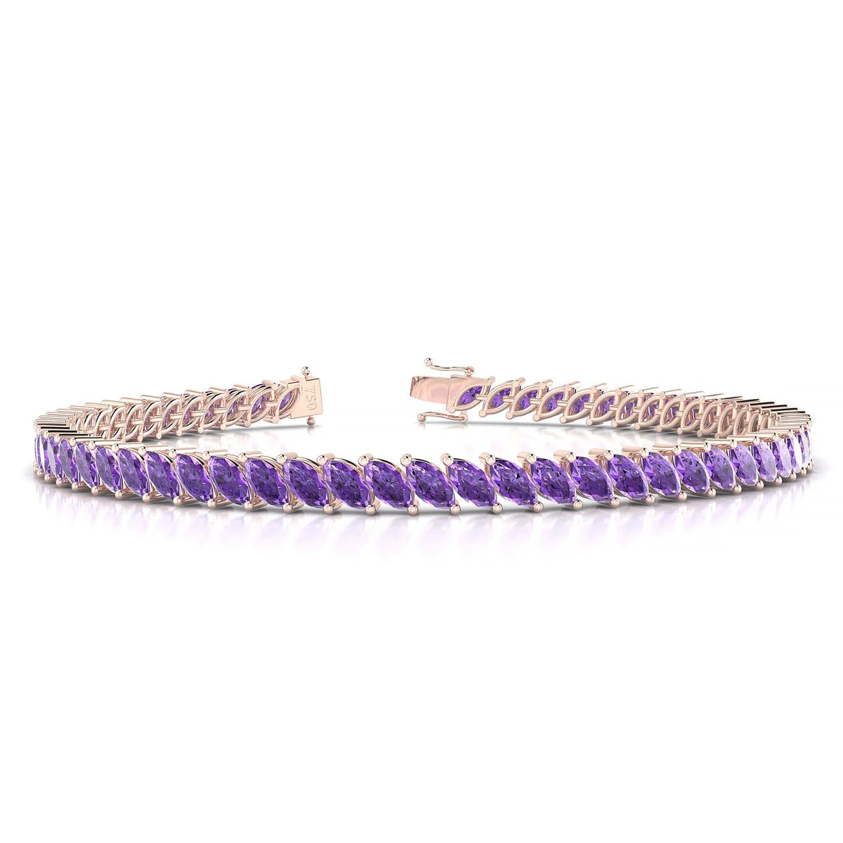 Nile | 18k Rose Gold 5 x 2.5 mm Marquise Natural Amethyst Tennis Bracelet