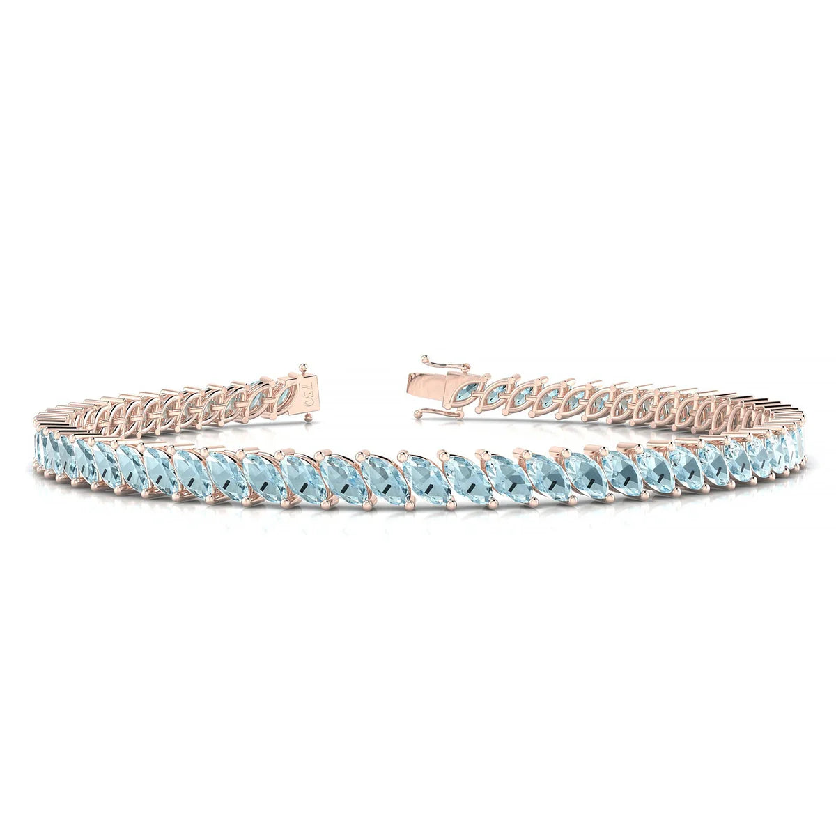 Nile | 18k Rose Gold 5 x 2.5 mm Marquise Natural Aquamarine Tennis Bracelet