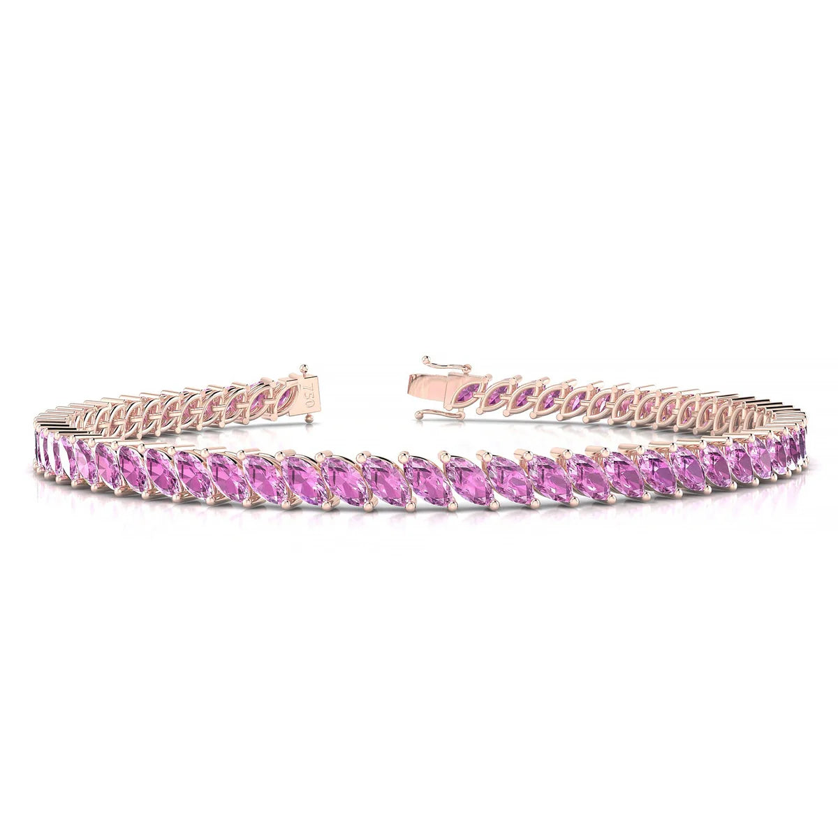 Nile | 18k Rose Gold 5 x 2.5 mm Marquise Natural Pink Sapphire Tennis Bracelet