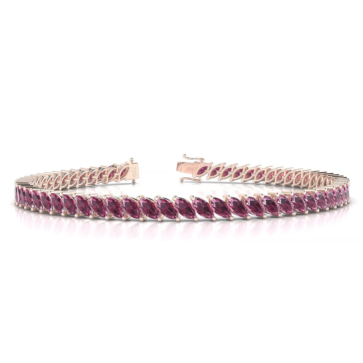 Nile | 18k Rose Gold 5 x 2.5 mm Marquise Natural Rhodolite Tennis Bracelet
