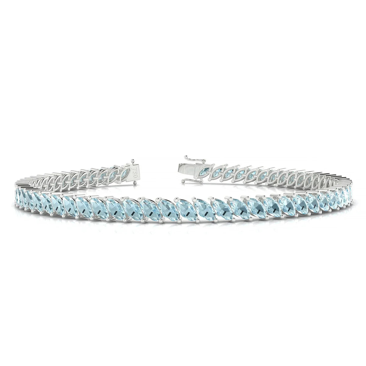 Nile | 18k White Gold 5 x 2.5 mm Marquise Natural Aquamarine Tennis Bracelet