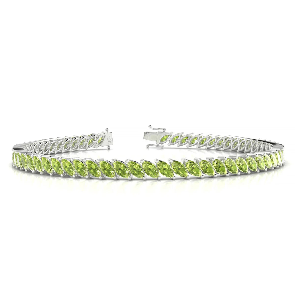 Nile | 18k White Gold 5 x 2.5 mm Marquise Natural Peridot Tennis Bracelet