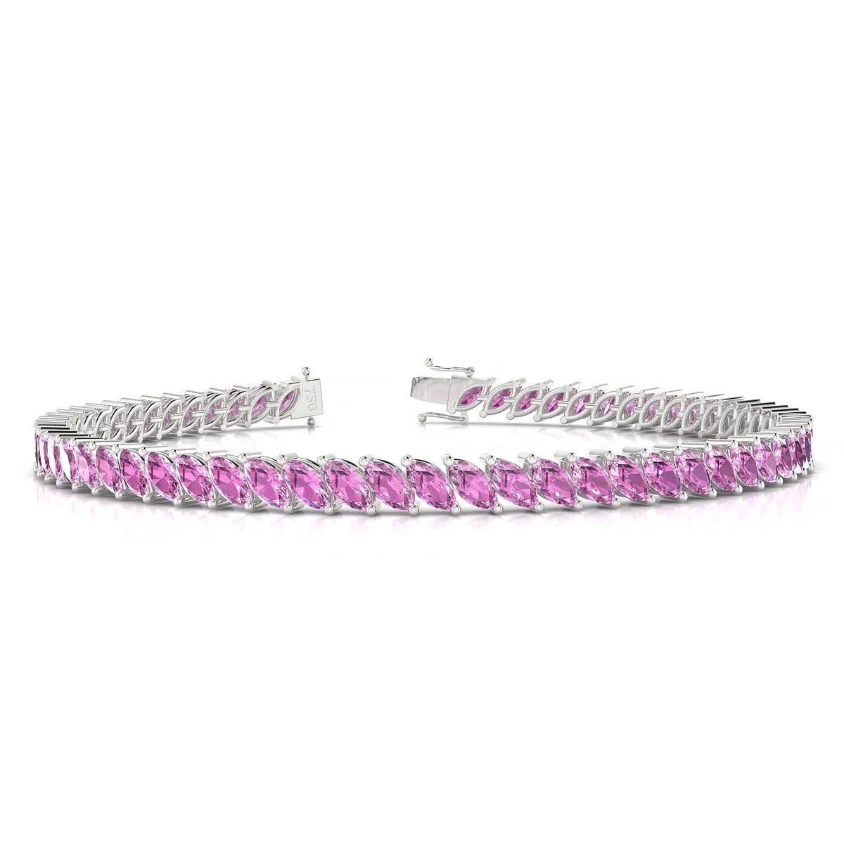 Nile | 18k White Gold 5 x 2.5 mm Marquise Natural Pink Sapphire Tennis Bracelet