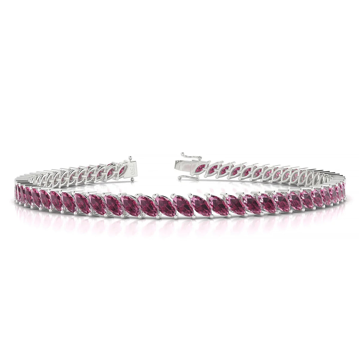 Nile | 18k White Gold 5 x 2.5 mm Marquise Natural Rhodolite Tennis Bracelet
