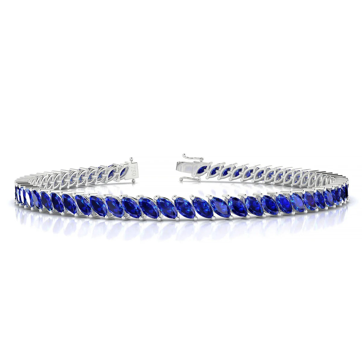 Nile | 18k White Gold 5 x 2.5 mm Marquise Natural Sapphire Tennis Bracelet