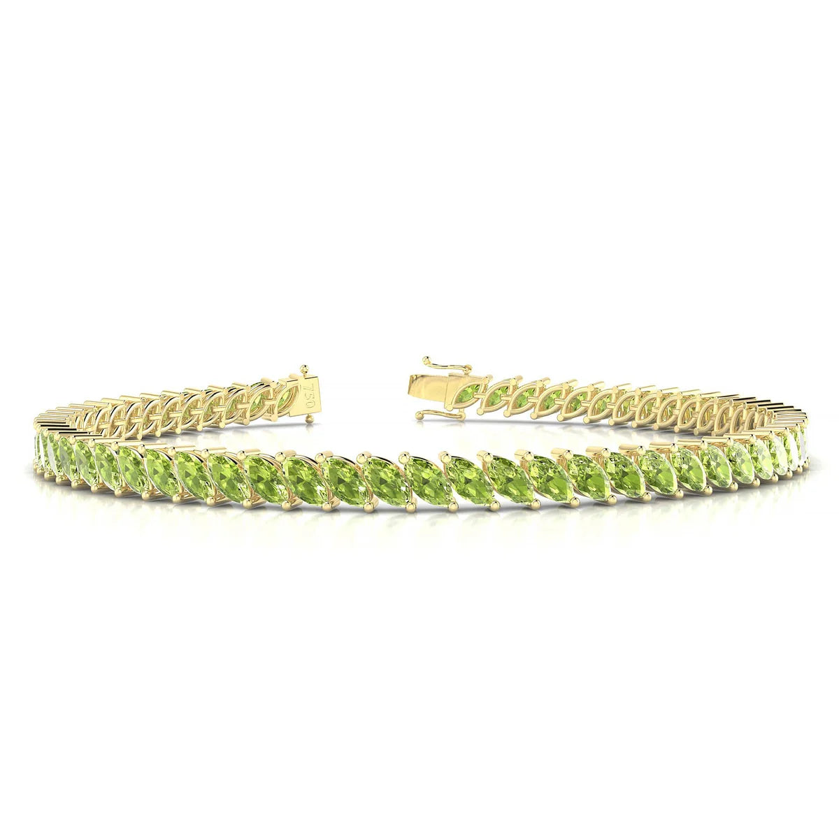 Nile | 18k Yellow Gold 5 x 2.5 mm Marquise Natural Peridot Tennis Bracelet