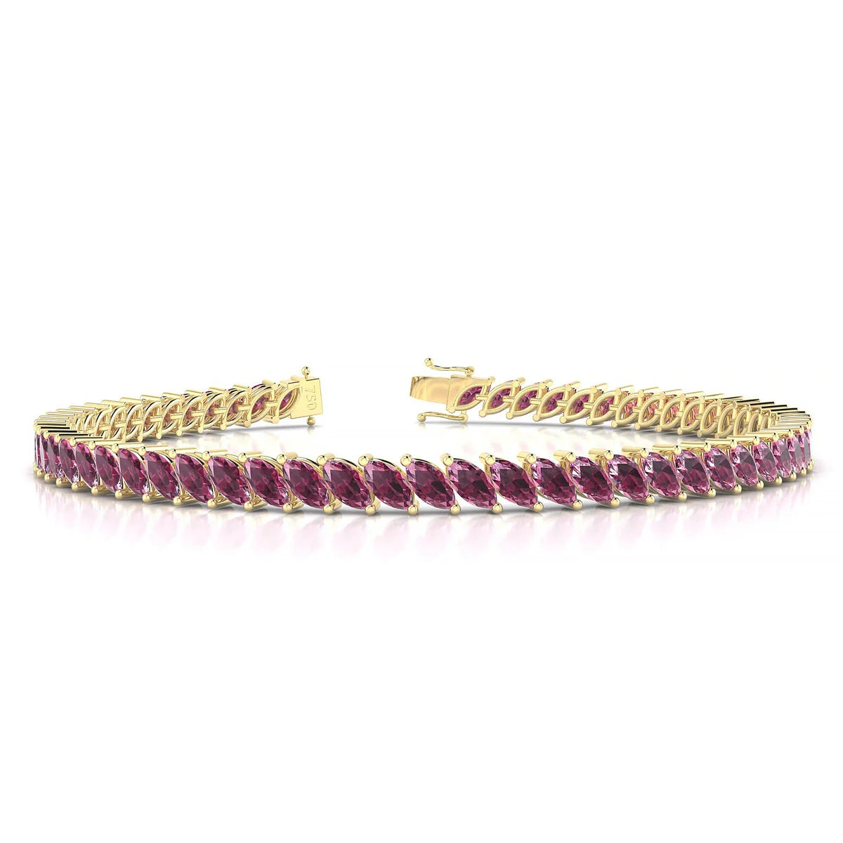 Nile | 18k Yellow Gold 5 x 2.5 mm Marquise Natural Rhodolite Tennis Bracelet