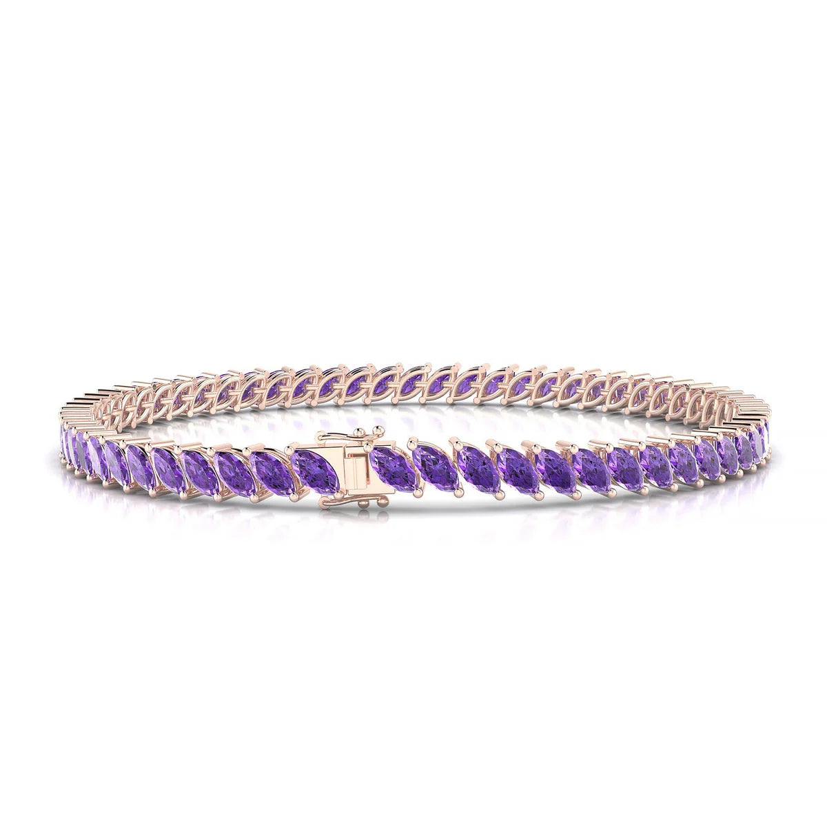 Nile | 18k Rose Gold 5 x 2.5 mm Marquise Natural Amethyst Tennis Bracelet
