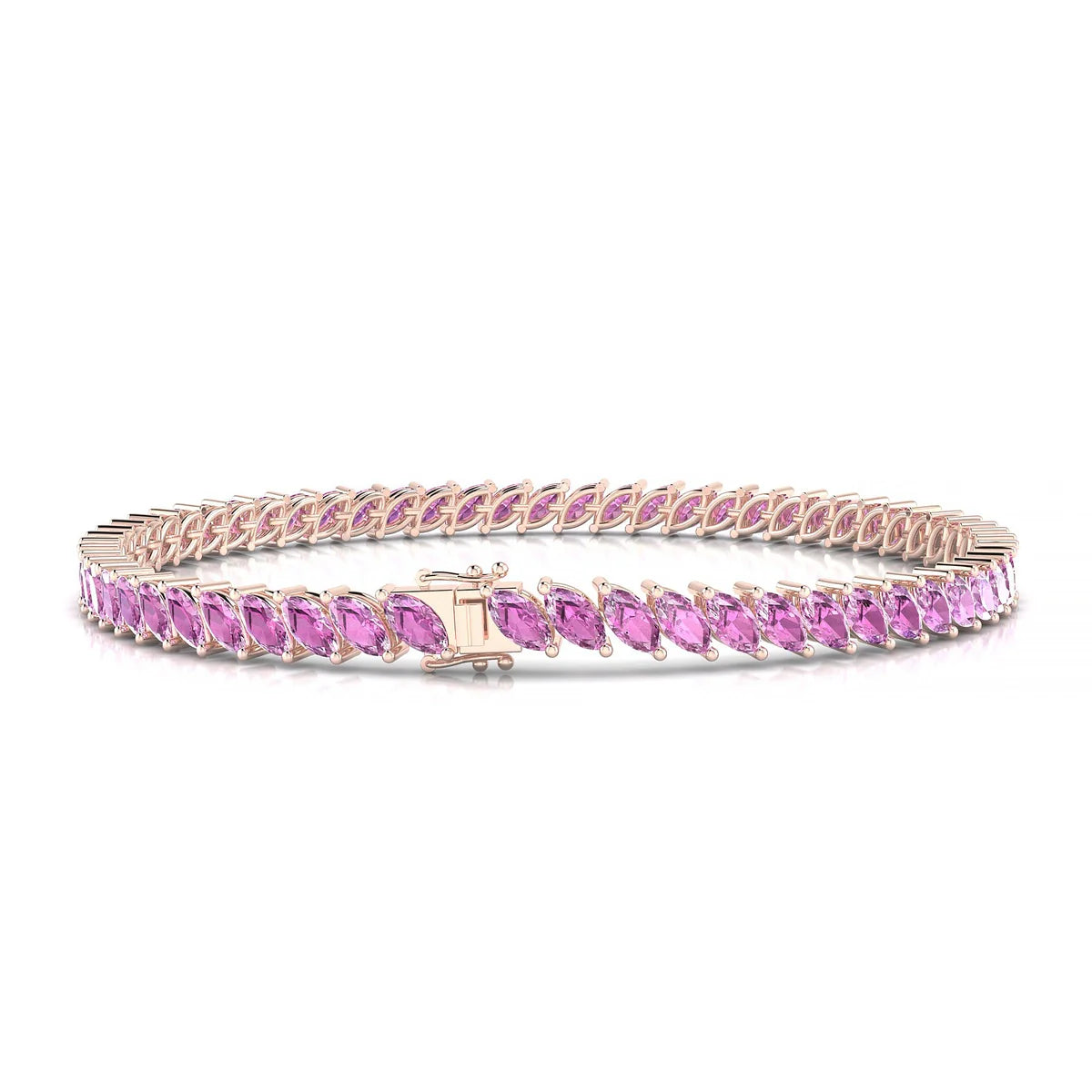 Nile | 18k Rose Gold 5 x 2.5 mm Marquise Natural Pink Sapphire Tennis Bracelet