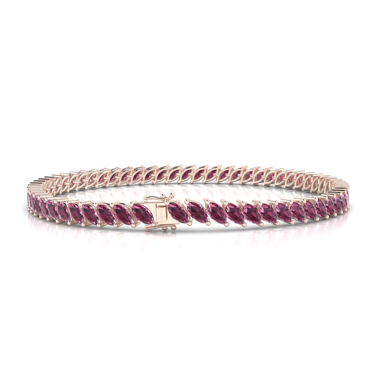 Nile | 18k Rose Gold 5 x 2.5 mm Marquise Natural Rhodolite Tennis Bracelet