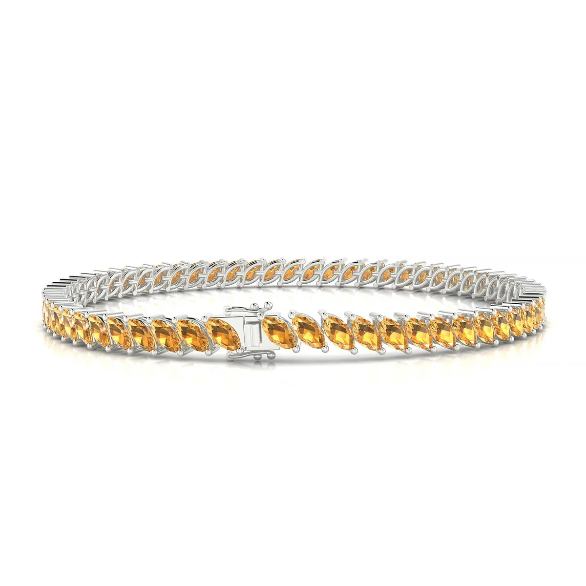 Nile | 18k White Gold 5 x 2.5 mm Marquise Natural Citrine Tennis Bracelet