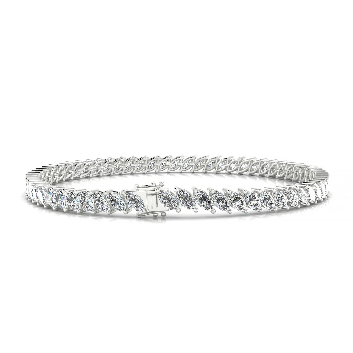 Nile | 18k White Gold 5 x 2.5 mm Marquise Natural Diamond Tennis Bracelet