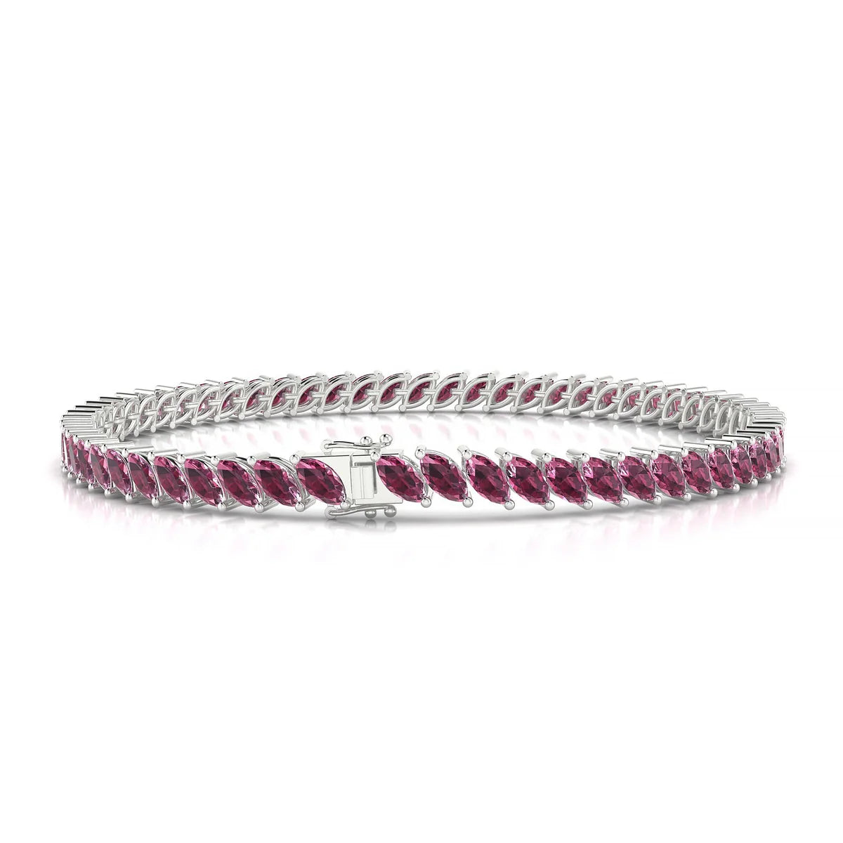 Nile | 18k White Gold 5 x 2.5 mm Marquise Natural Rhodolite Tennis Bracelet