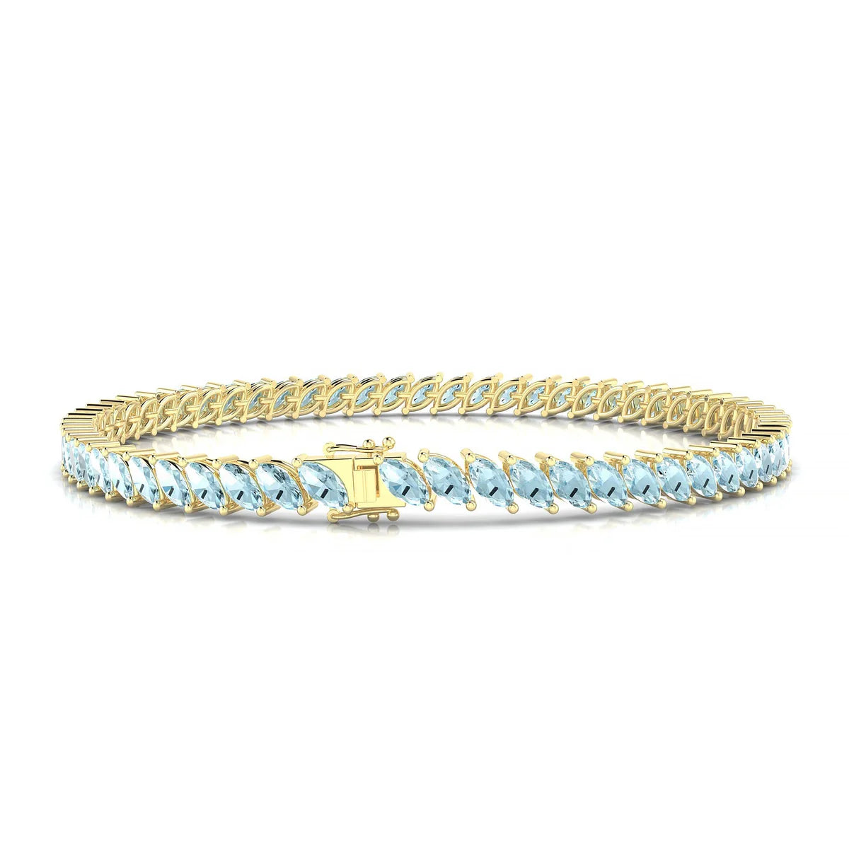 Nile | 18k Yellow Gold 5 x 2.5 mm Marquise Natural Aquamarine Tennis Bracelet