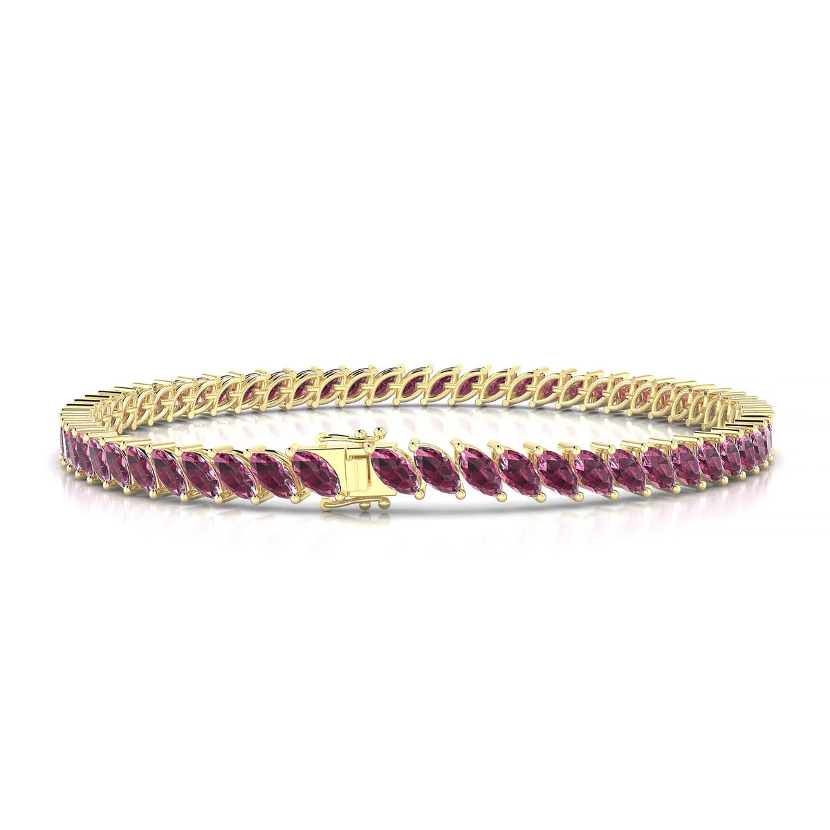 Nile | 18k Yellow Gold 5 x 2.5 mm Marquise Natural Rhodolite Tennis Bracelet