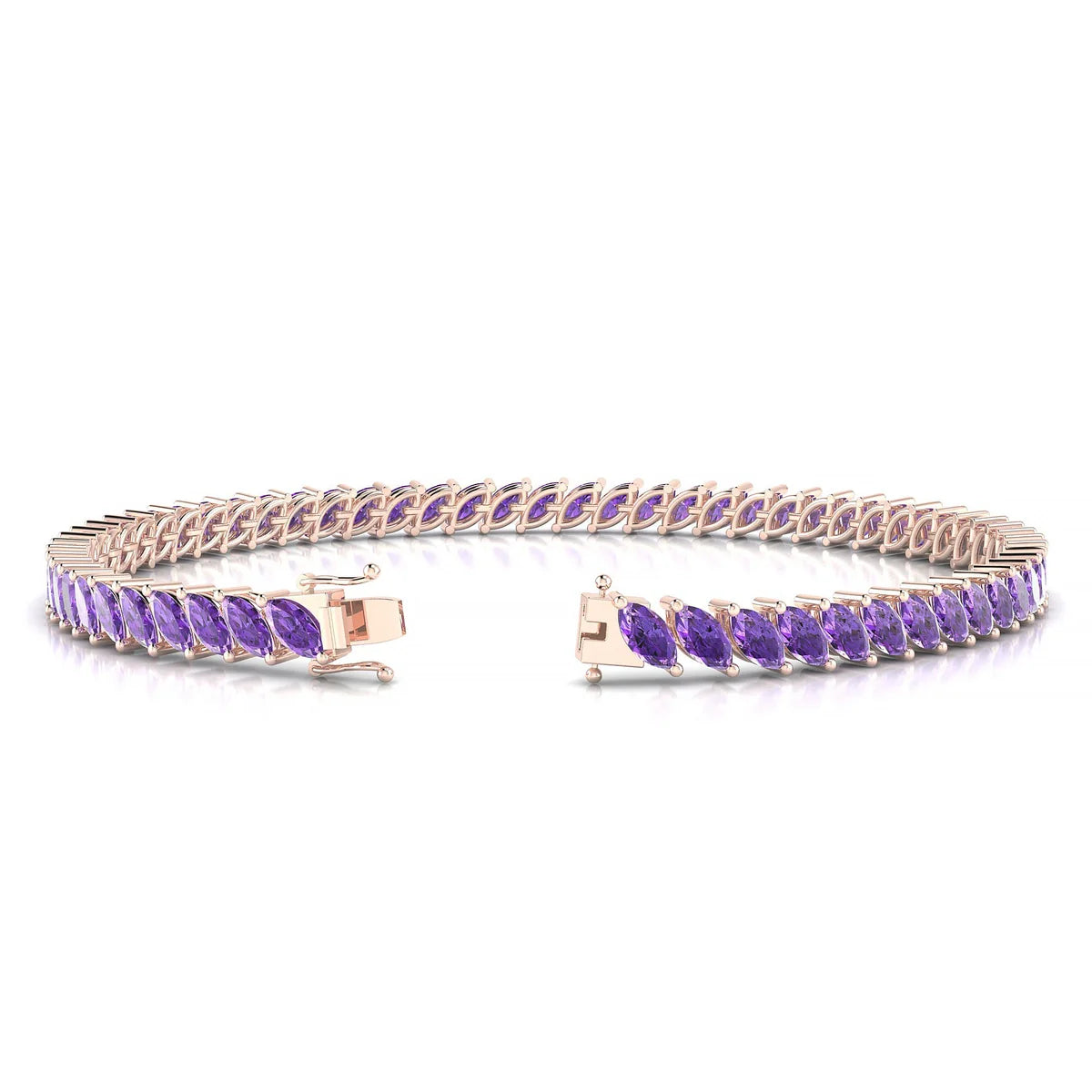 Nile | 18k Rose Gold 5 x 2.5 mm Marquise Natural Amethyst Tennis Bracelet