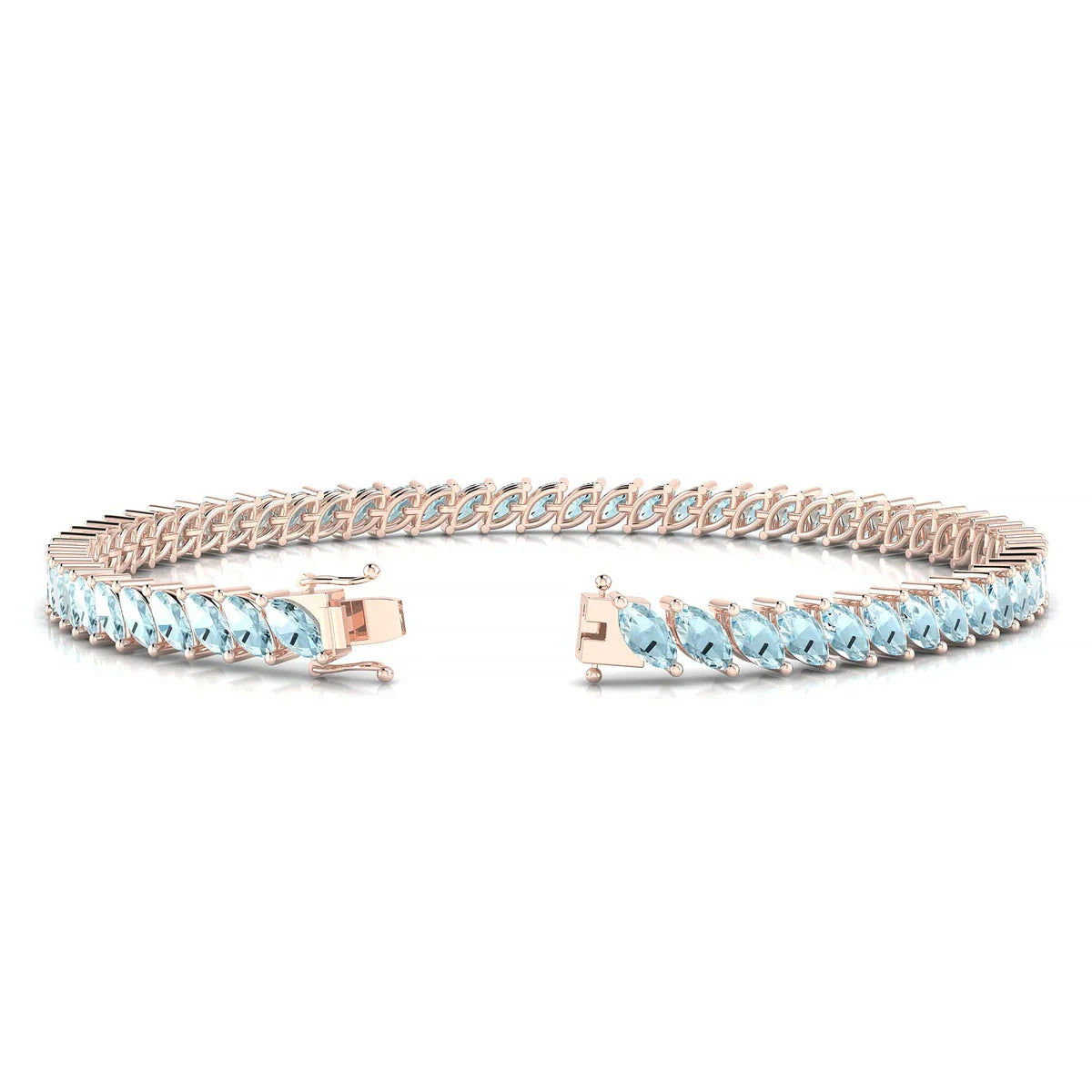 Nile | 18k Rose Gold 5 x 2.5 mm Marquise Natural Aquamarine Tennis Bracelet