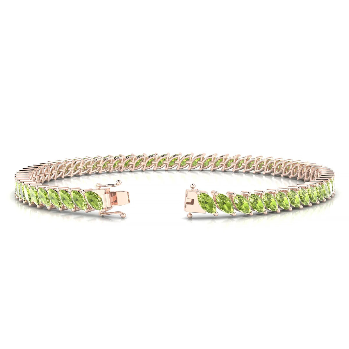 Nile | 18k Rose Gold 5 x 2.5 mm Marquise Natural Peridot Tennis Bracelet