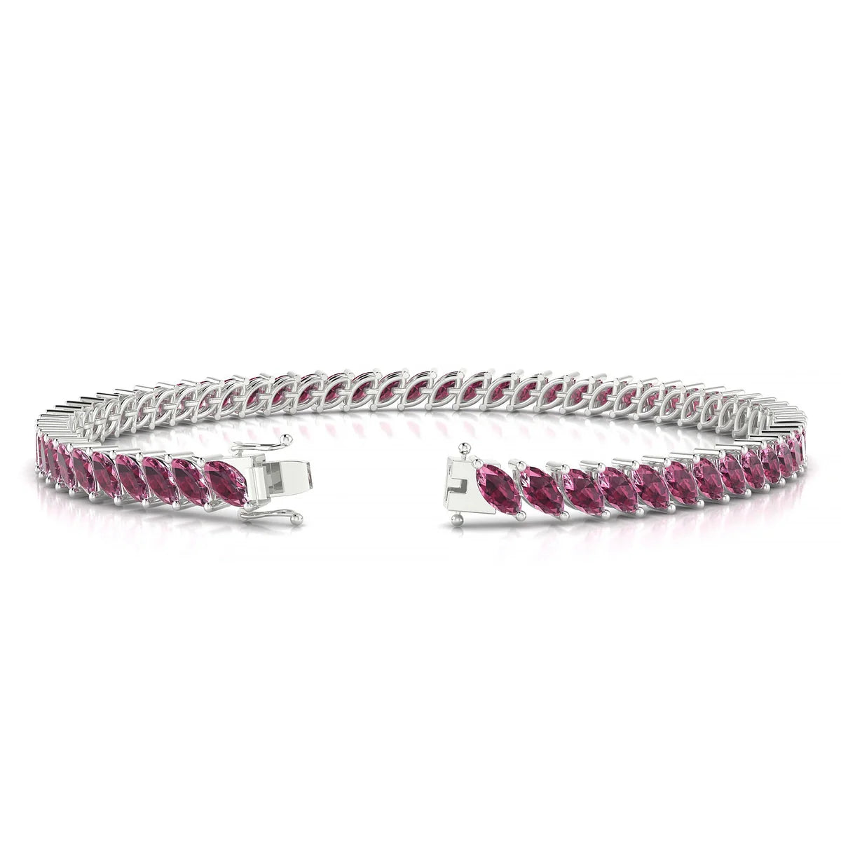 Nile | 18k White Gold 5 x 2.5 mm Marquise Natural Rhodolite Tennis Bracelet