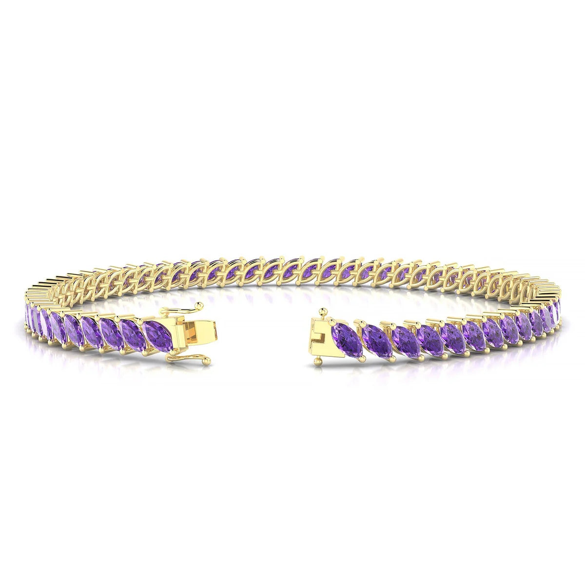 Nile | 18k Yellow Gold 5 x 2.5 mm Marquise Natural Amethyst Tennis Bracelet
