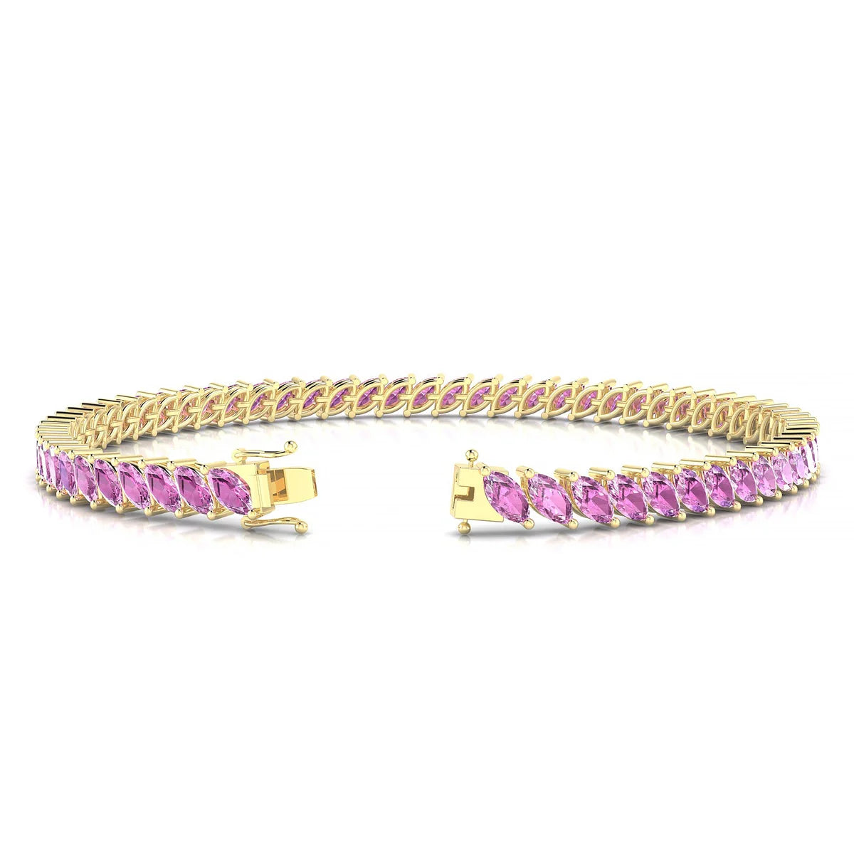 Nile | 18k Yellow Gold 5 x 2.5 mm Marquise Natural Pink Sapphire Tennis Bracelet