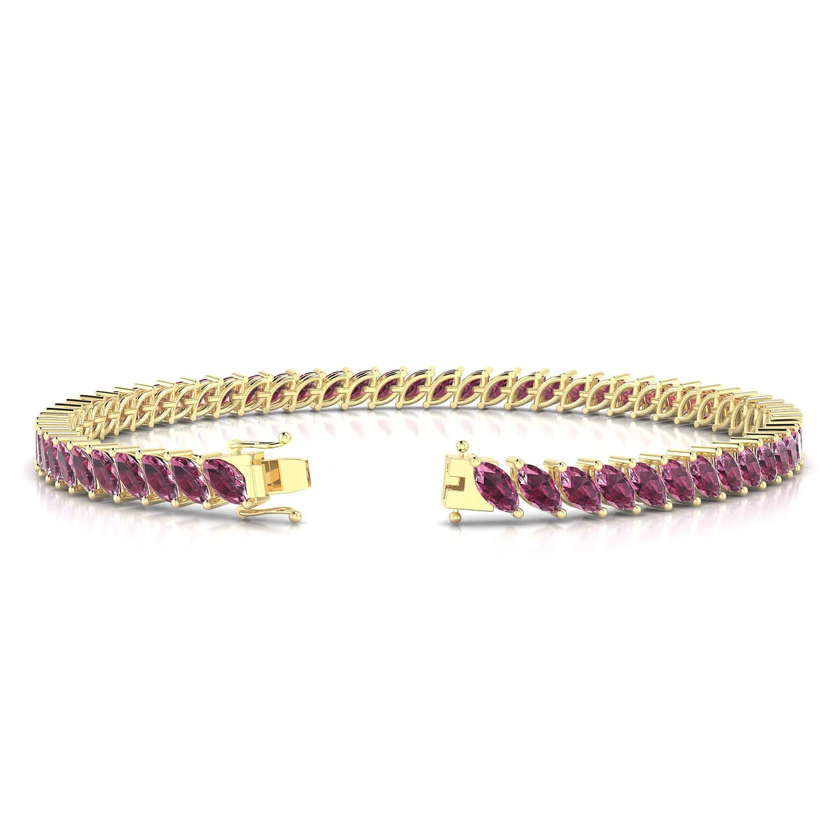 Nile | 18k Yellow Gold 5 x 2.5 mm Marquise Natural Rhodolite Tennis Bracelet