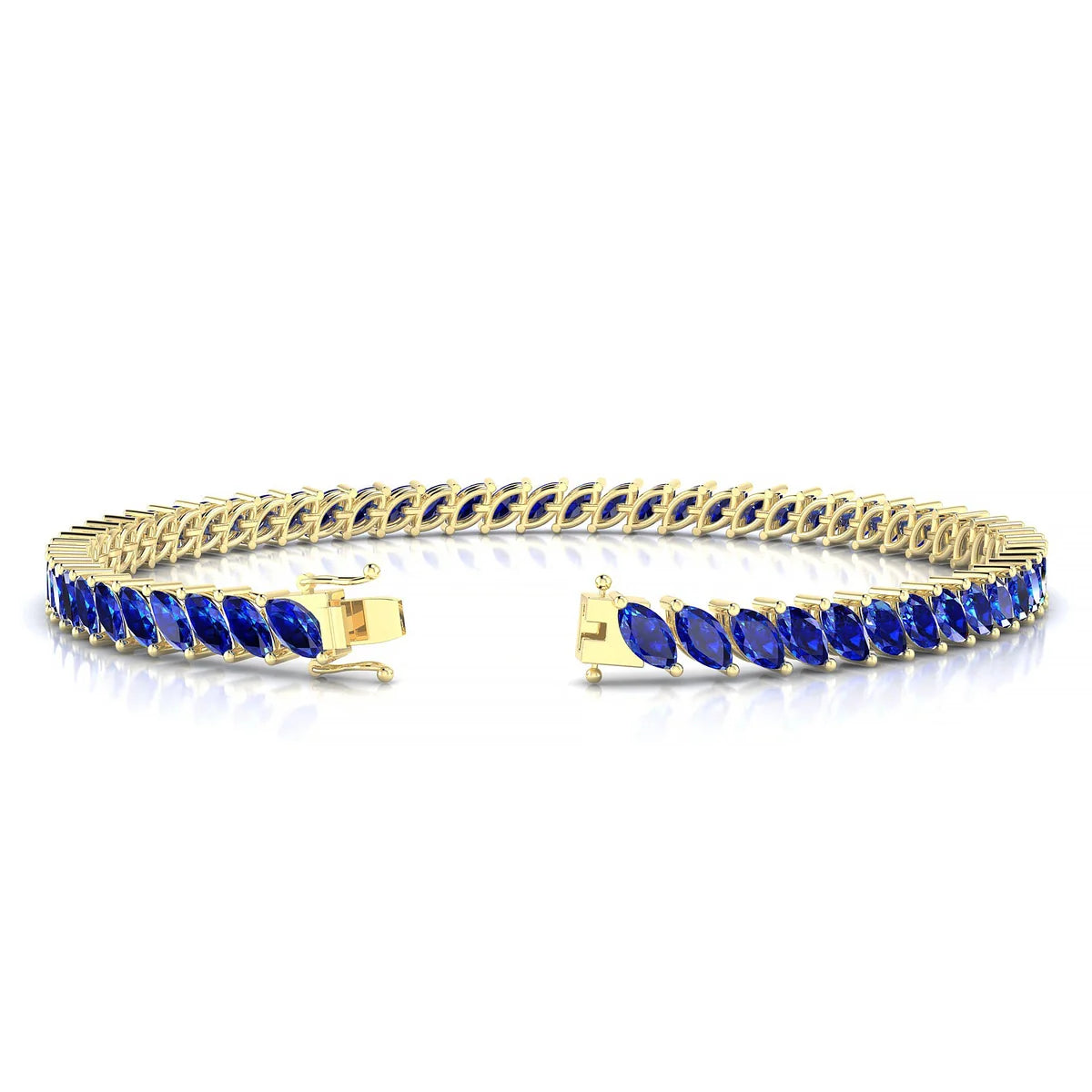 Nile | 18k Yellow Gold 5 x 2.5 mm Marquise Natural Sapphire Tennis Bracelet