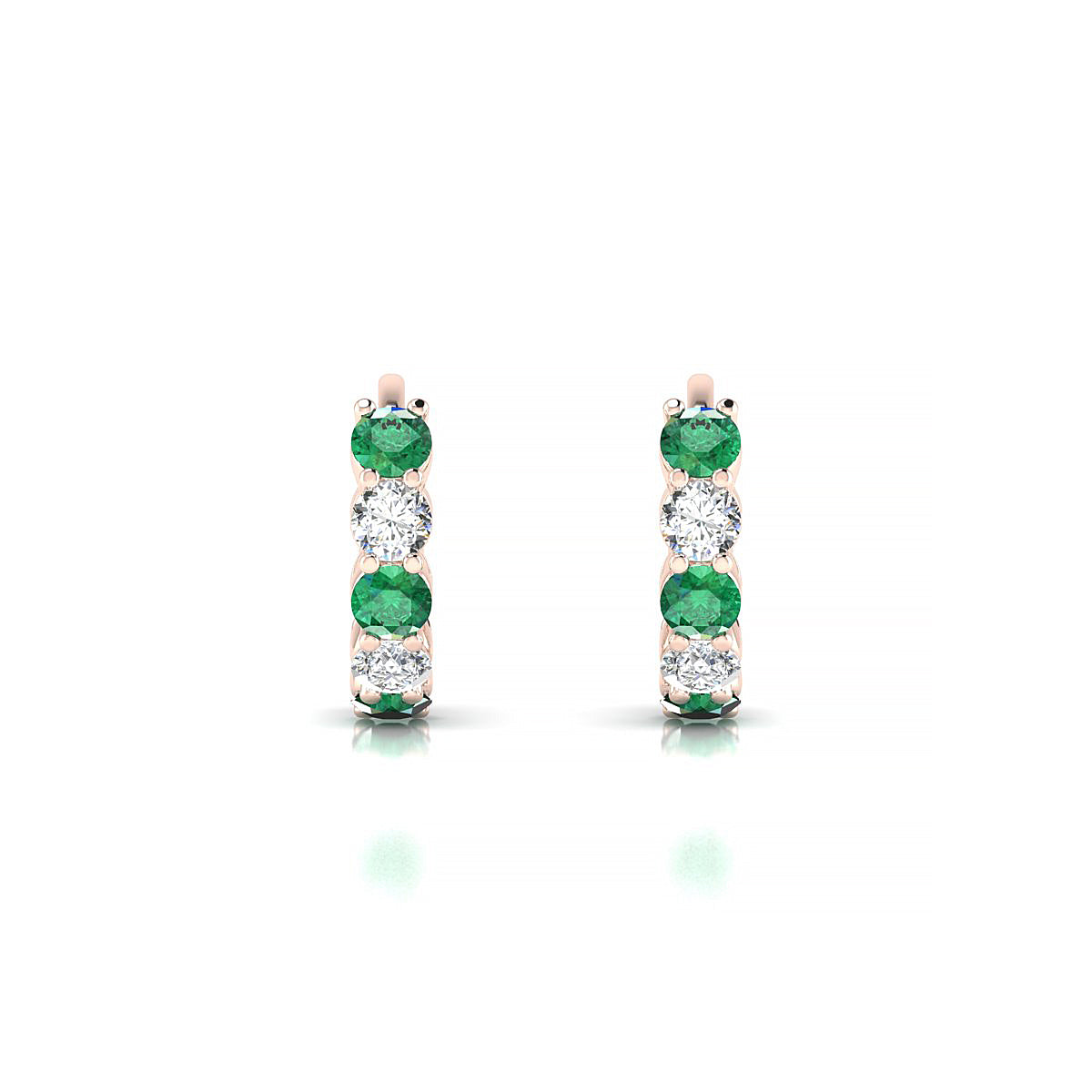 Nova | 18k Rose Gold 2.5 mm Round Emerald & Diamond Hoop Earrings