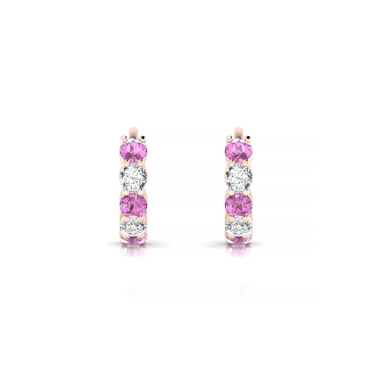 Nova | 18k Rose Gold 2.5 mm Round Pink Sapphire & Diamond Hoop Earrings