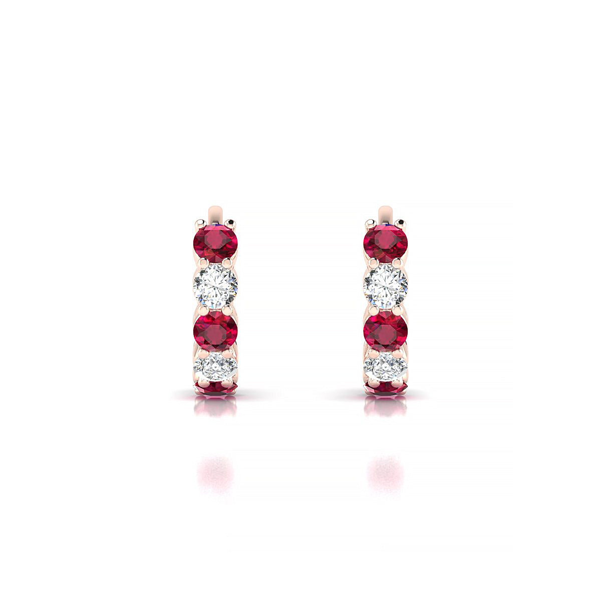 Nova | 18k Rose Gold 2.5 mm Round Ruby & Diamond Hoop Earrings