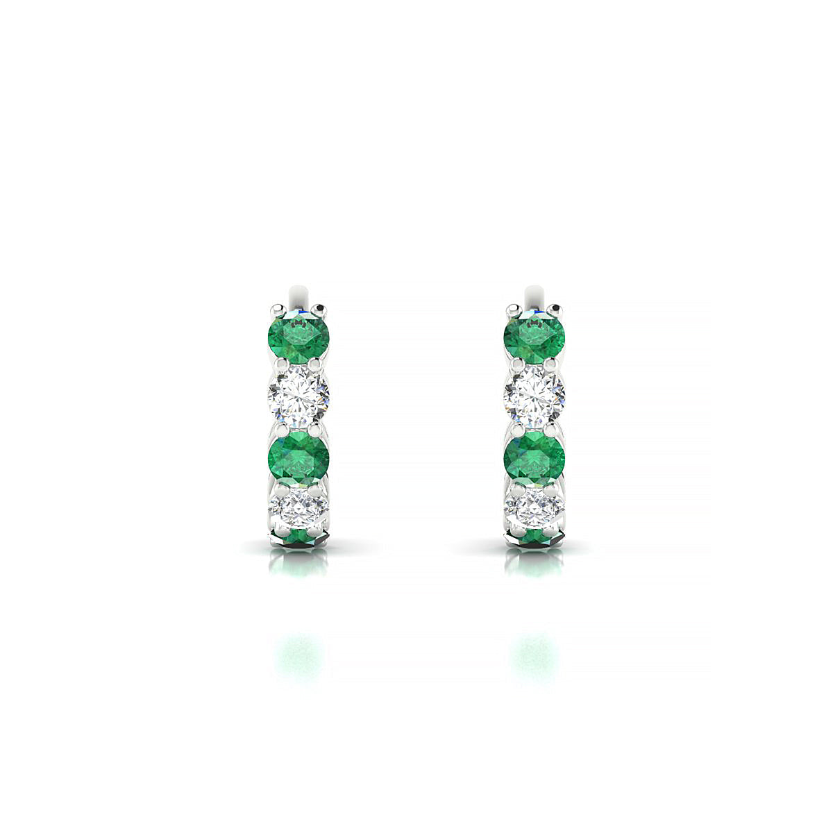 Nova | 18k White Gold 2.5 mm Round Emerald & Diamond Hoop Earrings