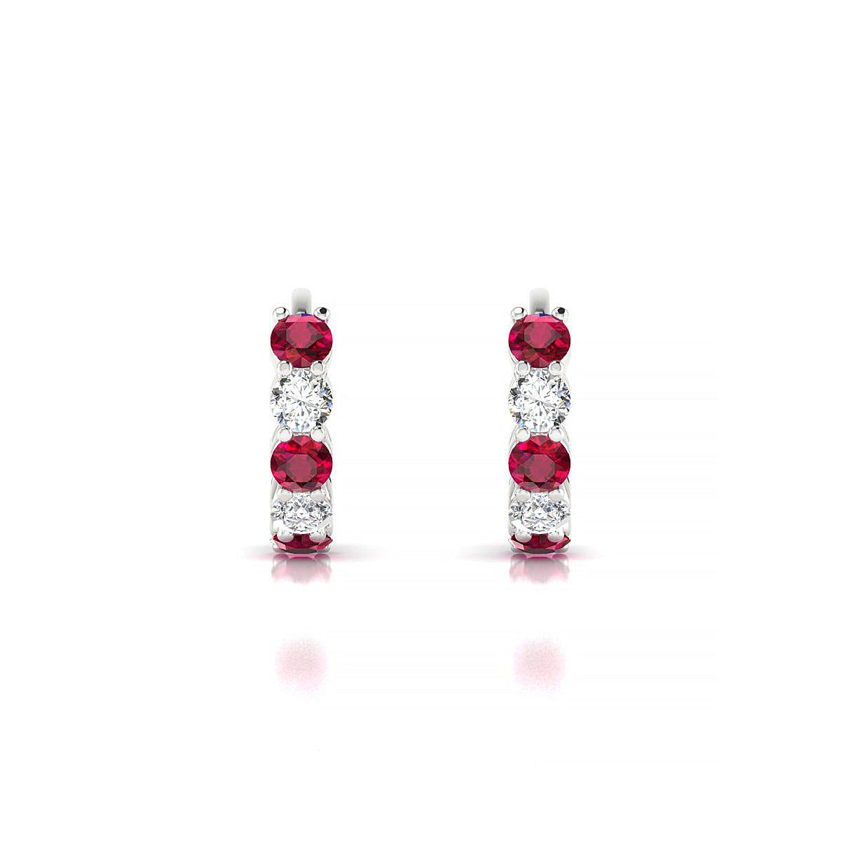 Nova | 18k White Gold 2.5 mm Round Ruby & Diamond Hoop Earrings