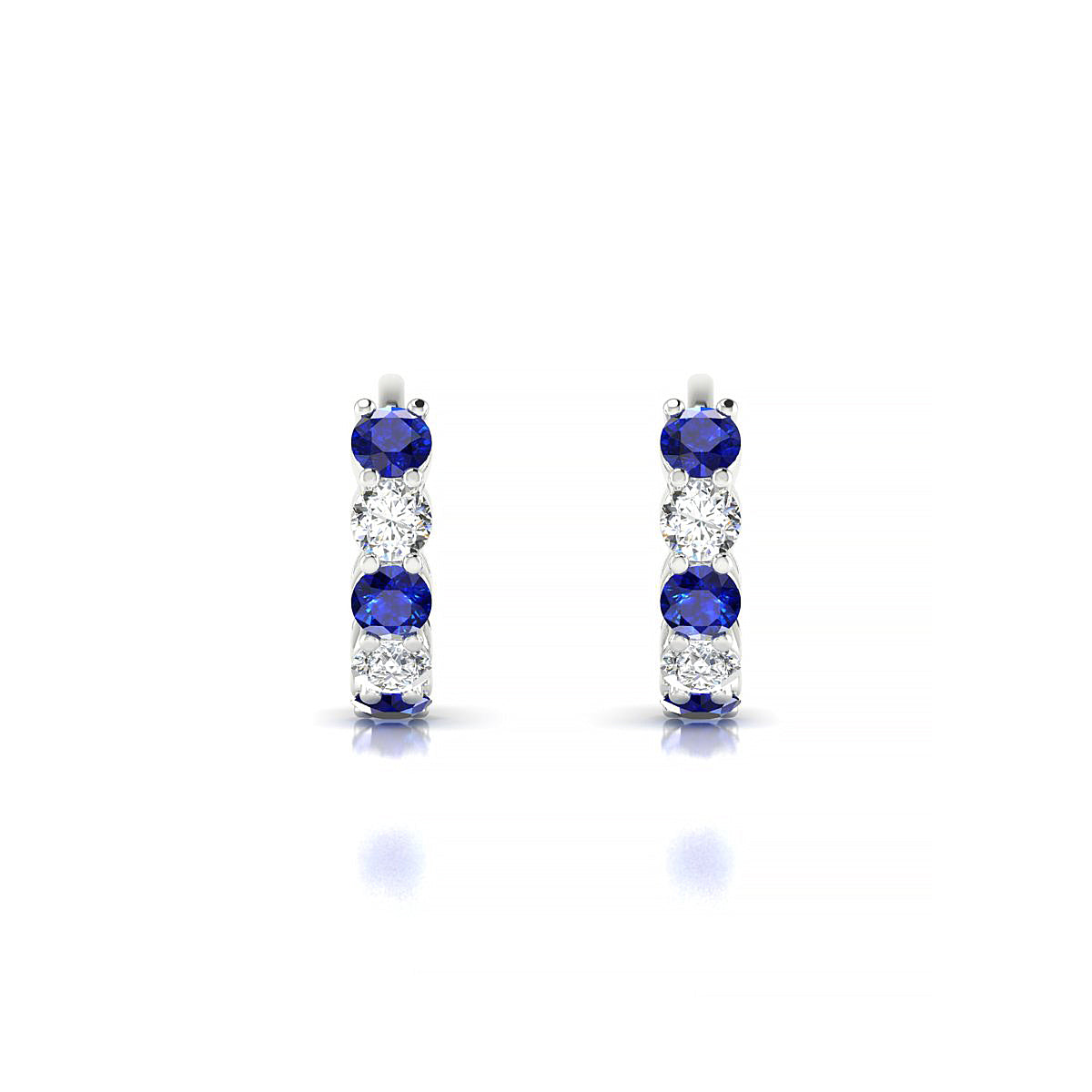 Nova | 18k White Gold 2.5 mm Round Sapphire & Diamond Hoop Earrings