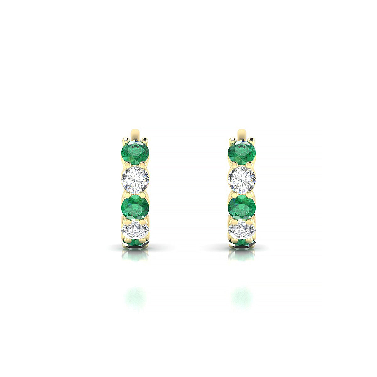 Nova | 18k Yellow Gold 2.5 mm Round Emerald & Diamond Hoop Earrings