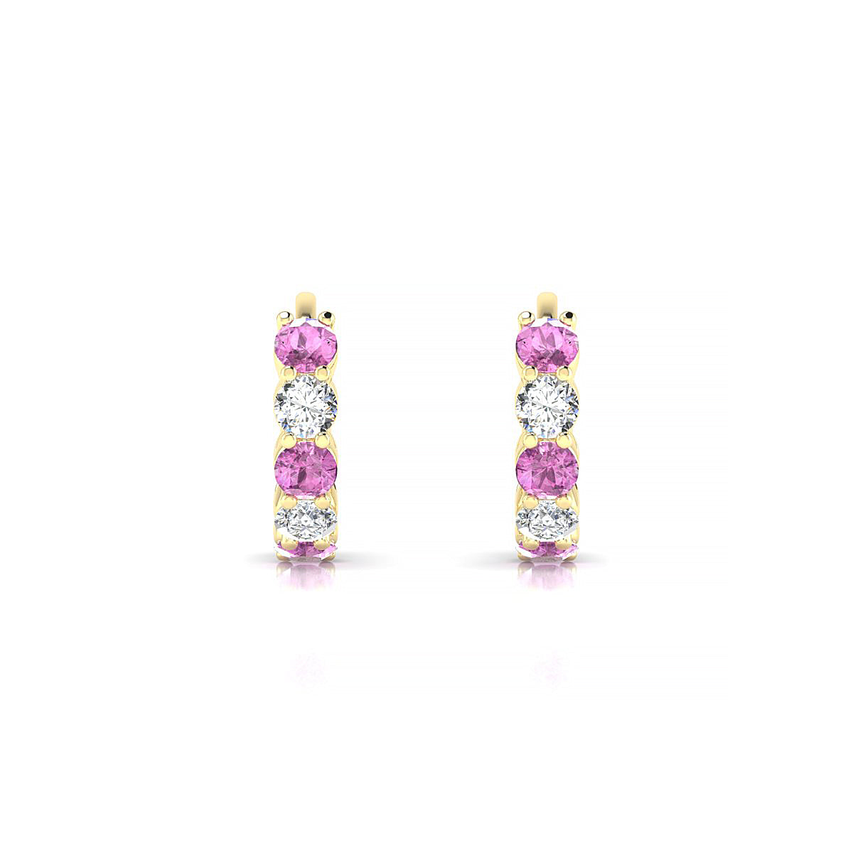 Nova | 18k Yellow Gold 2.5 mm Round Pink Sapphire & Diamond Hoop Earrings