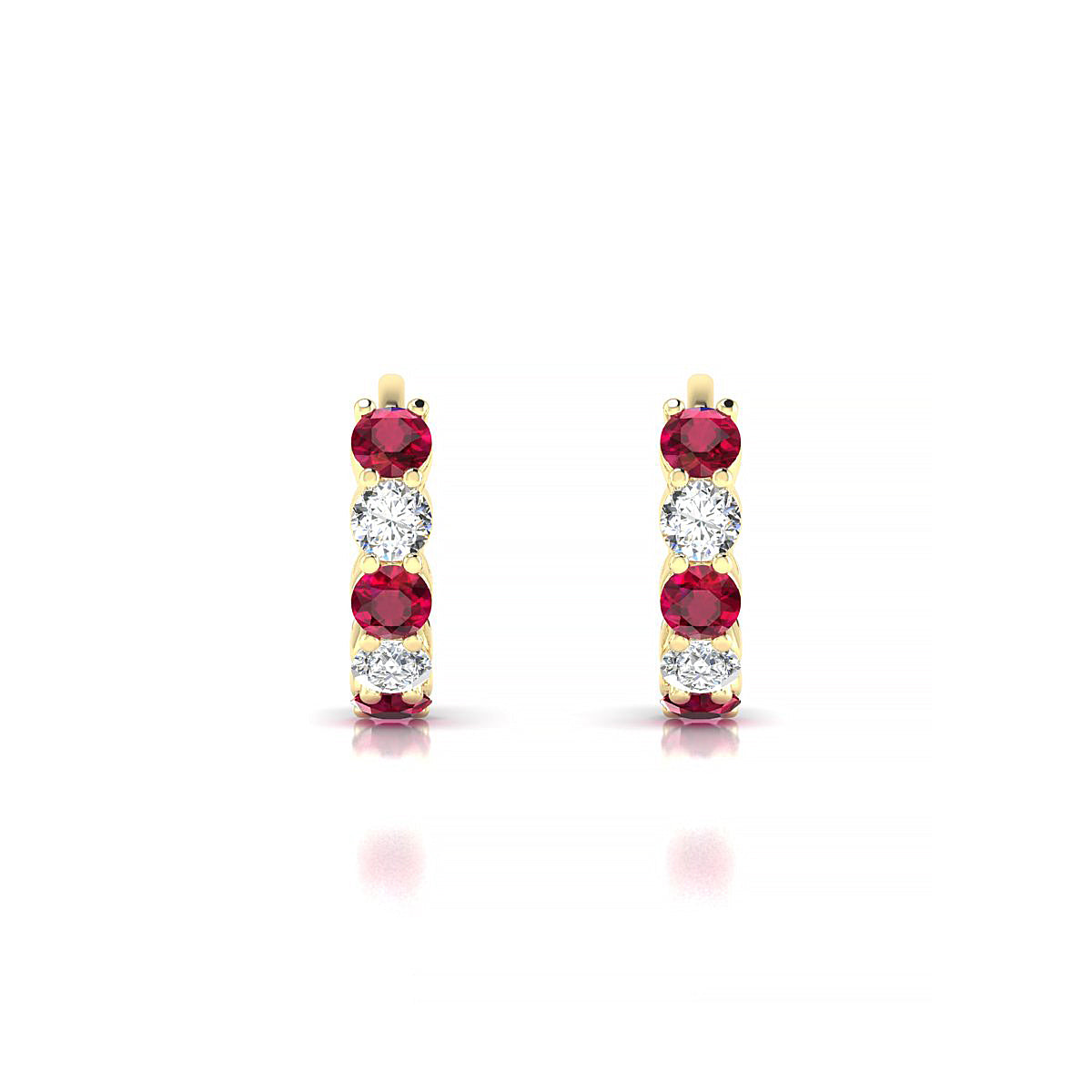 Nova | 18k Yellow Gold 2.5 mm Round Ruby & Diamond Hoop Earrings