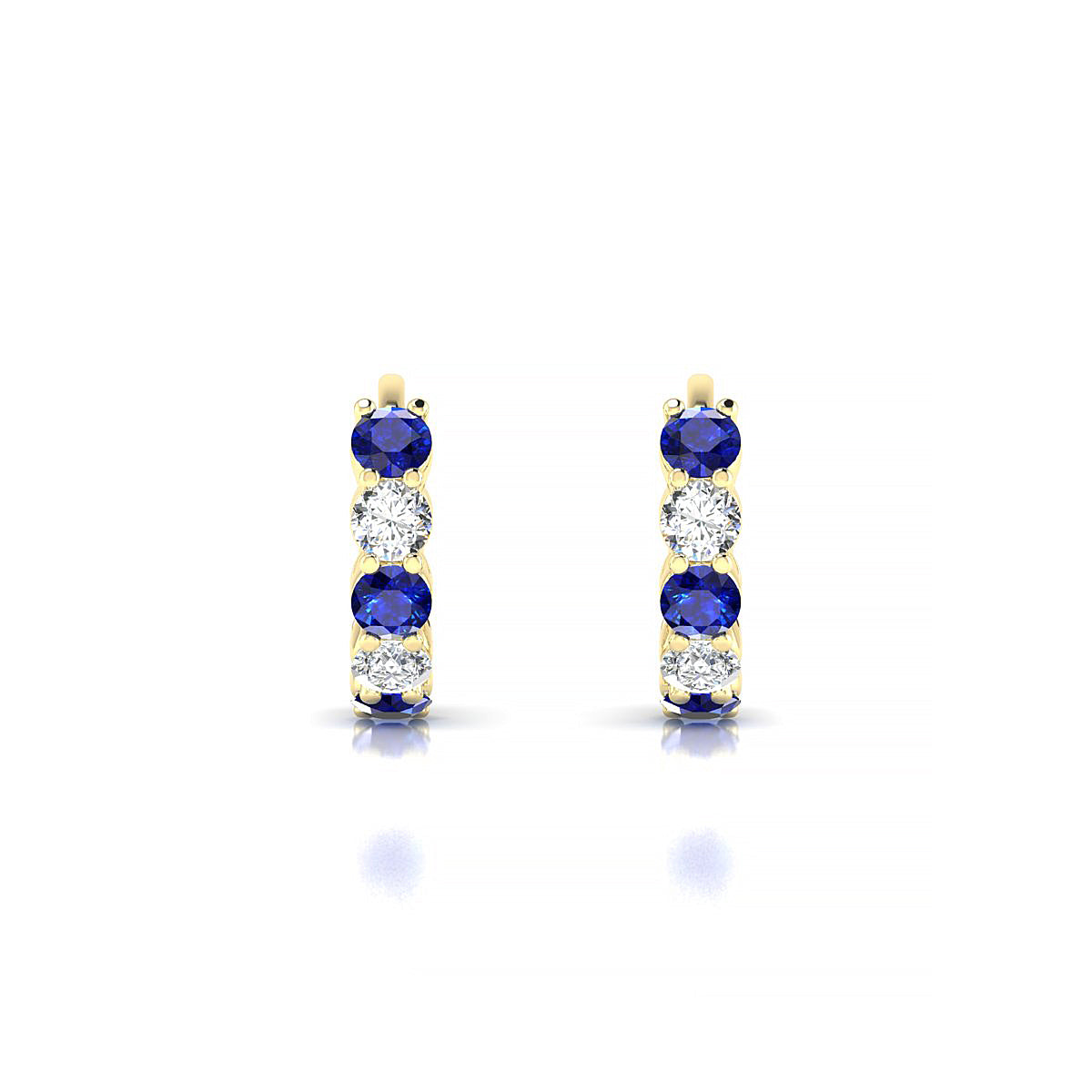 Nova | 18k Yellow Gold 2.5 mm Round Sapphire & Diamond Hoop Earrings