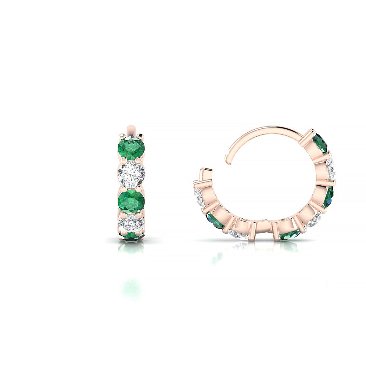 Nova | 18k Rose Gold 2.5 mm Round Emerald & Diamond Hoop Earrings