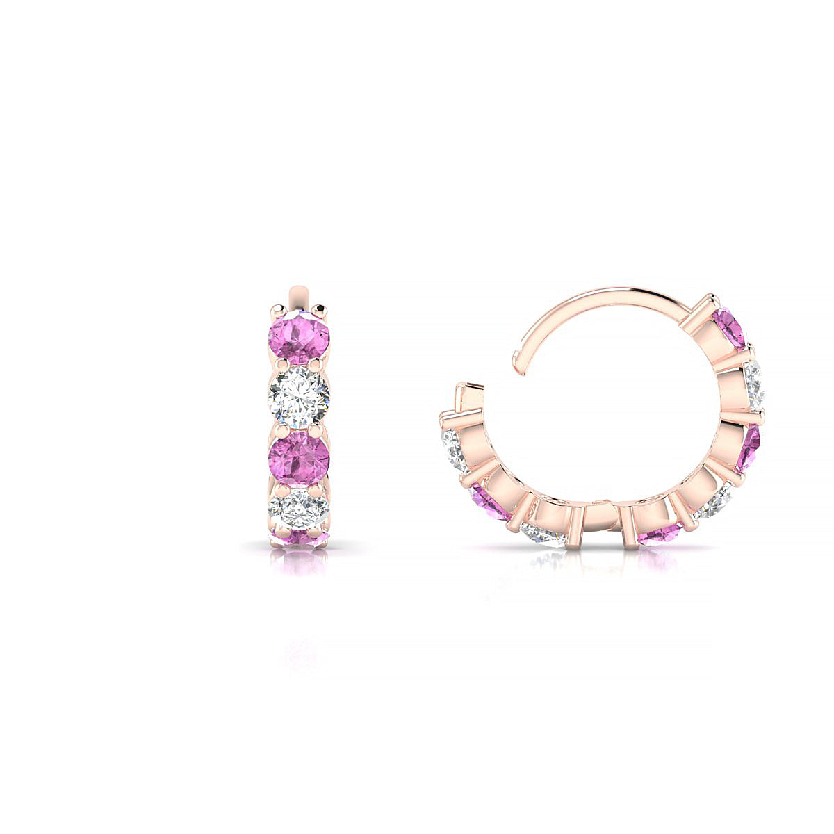 Nova | 18k Rose Gold 2.5 mm Round Pink Sapphire & Diamond Hoop Earrings