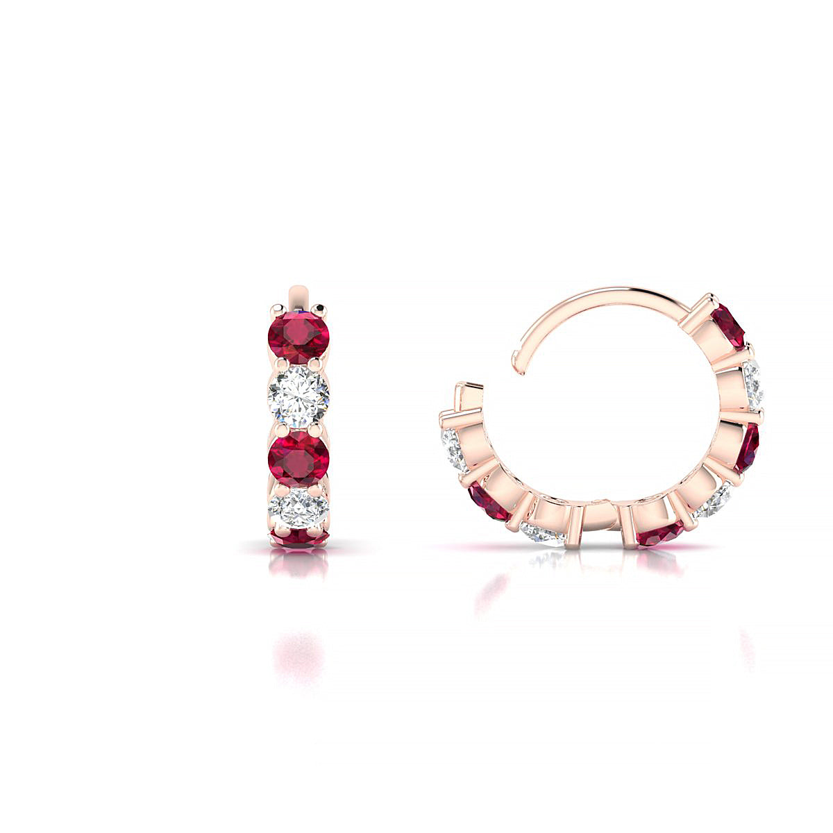 Nova | 18k Rose Gold 2.5 mm Round Ruby & Diamond Hoop Earrings