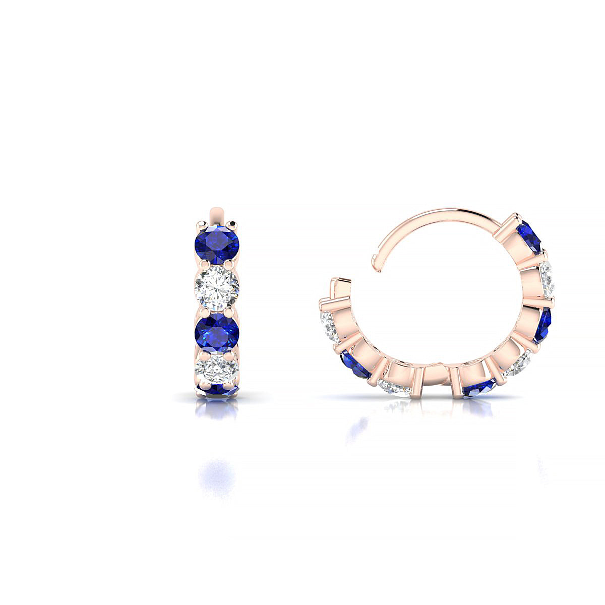 Nova | 18k Rose Gold 2.5 mm Round Sapphire & Diamond Hoop Earrings