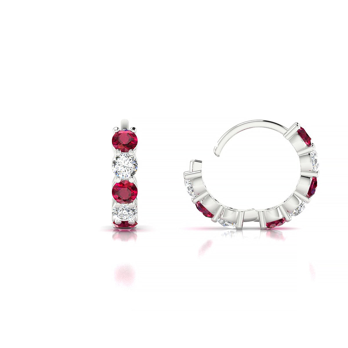 Nova | 18k White Gold 2.5 mm Round Ruby & Diamond Hoop Earrings