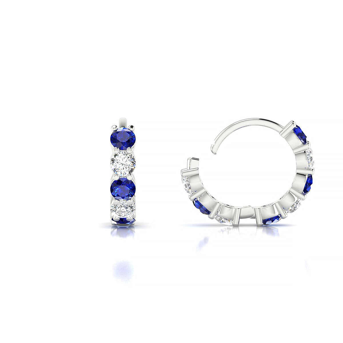 Nova | 18k White Gold 2.5 mm Round Sapphire & Diamond Hoop Earrings