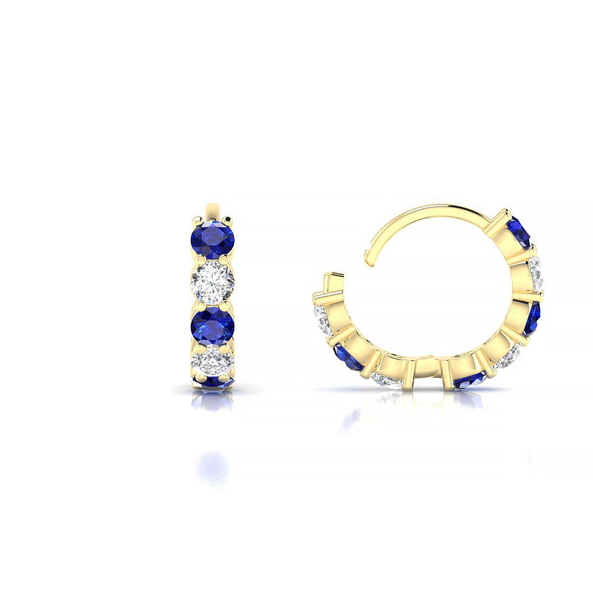 Nova | 18k Yellow Gold 2.5 mm Round Sapphire & Diamond Hoop Earrings