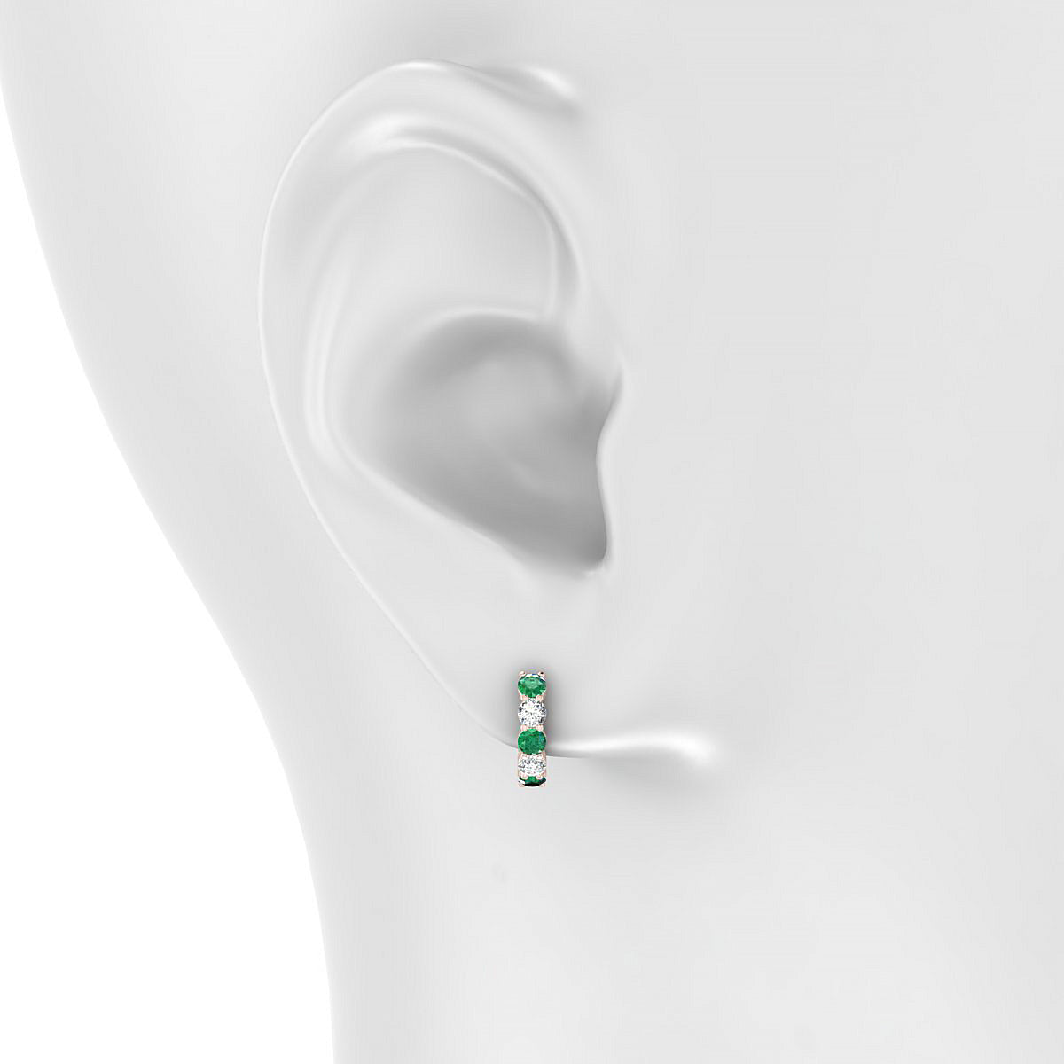 Nova | 18k Rose Gold 2.5 mm Round Emerald & Diamond Hoop Earrings