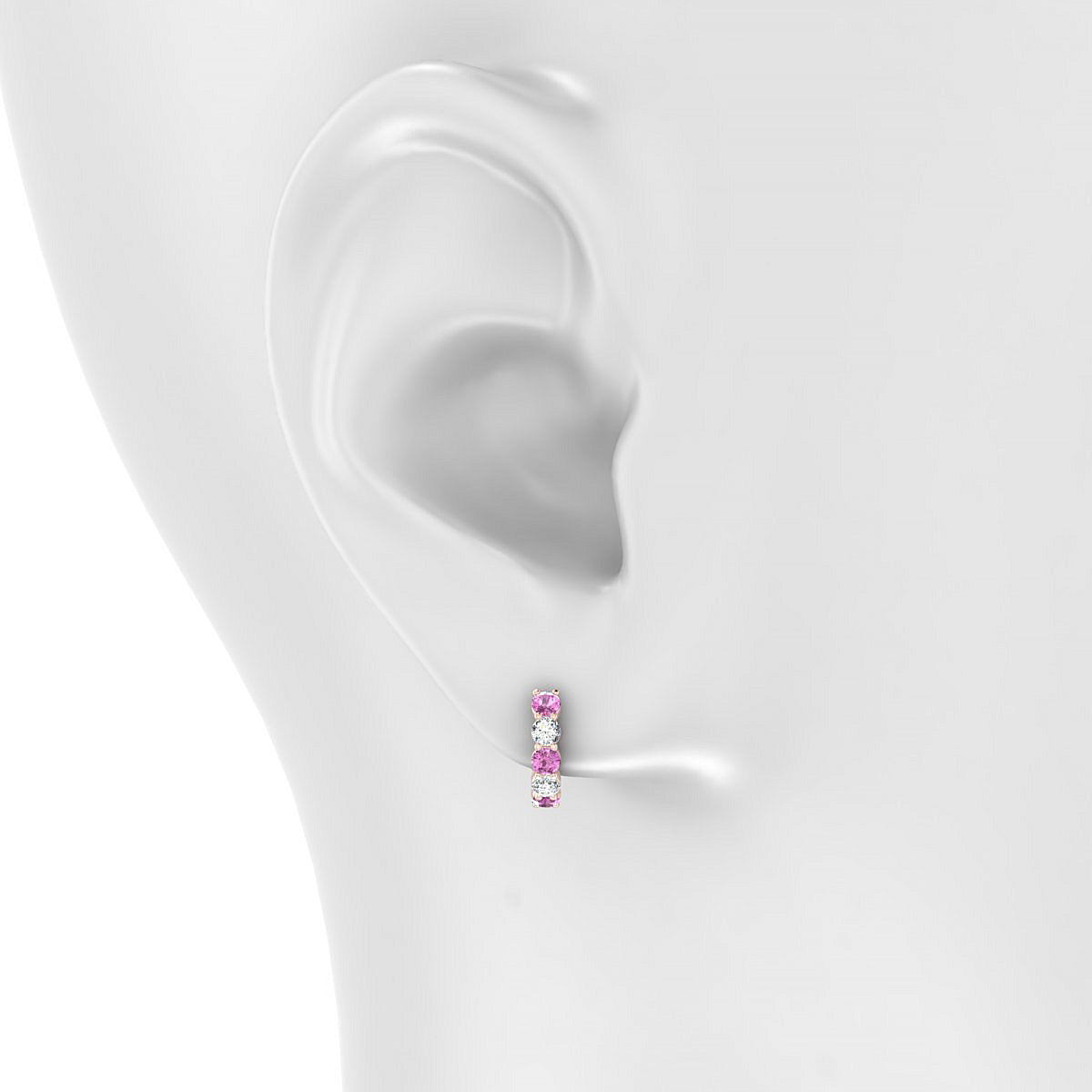 Nova | 18k Rose Gold 2.5 mm Round Pink Sapphire & Diamond Hoop Earrings